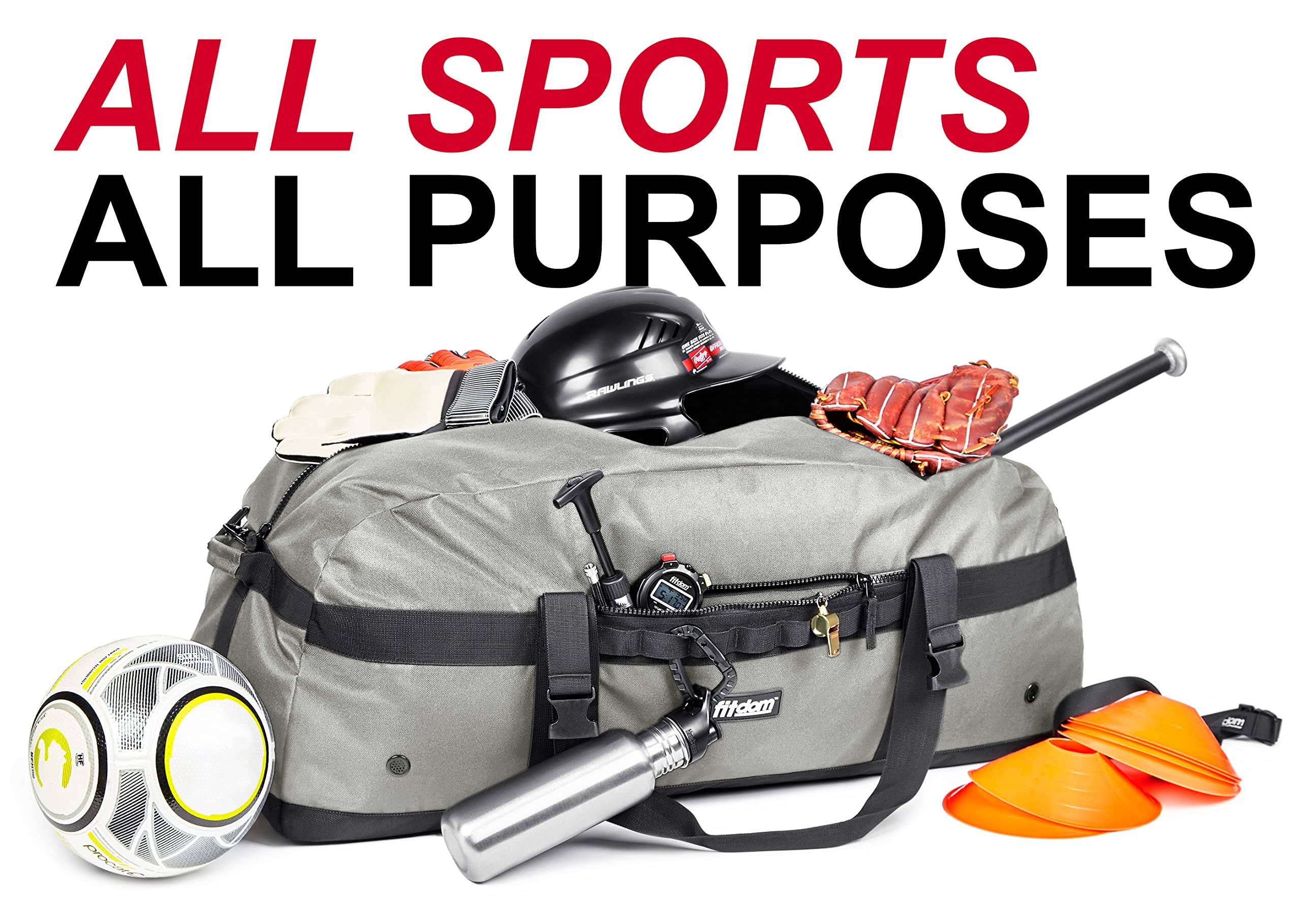 Fitdom 130L 36" Heavy Duty bardzo duży sprzęt sportowy na siłownię Podróżna torba z regulacją ramion i kompresji. Idealny do piłki nożnej baseballu koszykówki hokeja piłki nożnej i trenerów