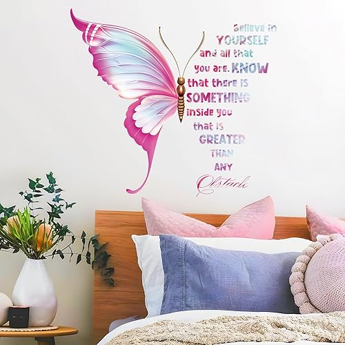 Miniatura 1 de Calcomanías inspiradoras grandes para pared, diseño de mariposa, con texto positivo, para mujeres, niñas, dormitorio, sala de estar, oficina,