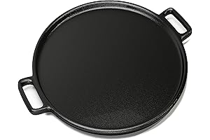 Home-Complete Cast Iron Pizza Pan: 14-Inch Baking Pan for Grilling, Camping, Oven, Stovetop