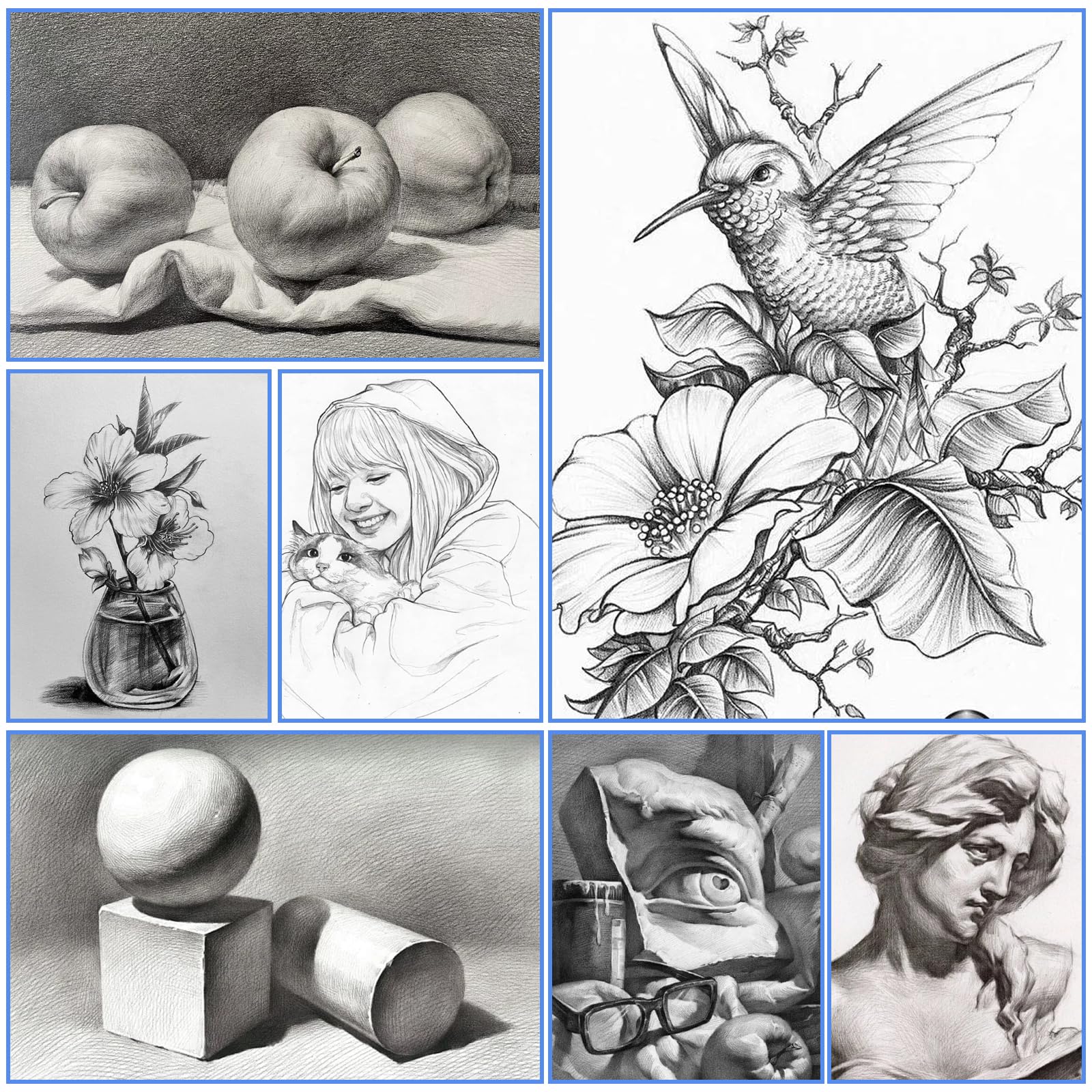USHOP Set di Disegno e Schizzo da 70 Pezzi,Kit da disegno,Kit Matita Disegno,Forniture Artistiche Professionali,con album da disegno 3 colori,per Principianti Bambini,Artisti,Studenti
