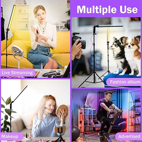 Miniatura 7 de Paquete de 4 varitas de iluminación LED de video, luces de fotografía ajustables con trípode de 22 a 63, 9 filtros de color, 5500 K, 90 cuentas,