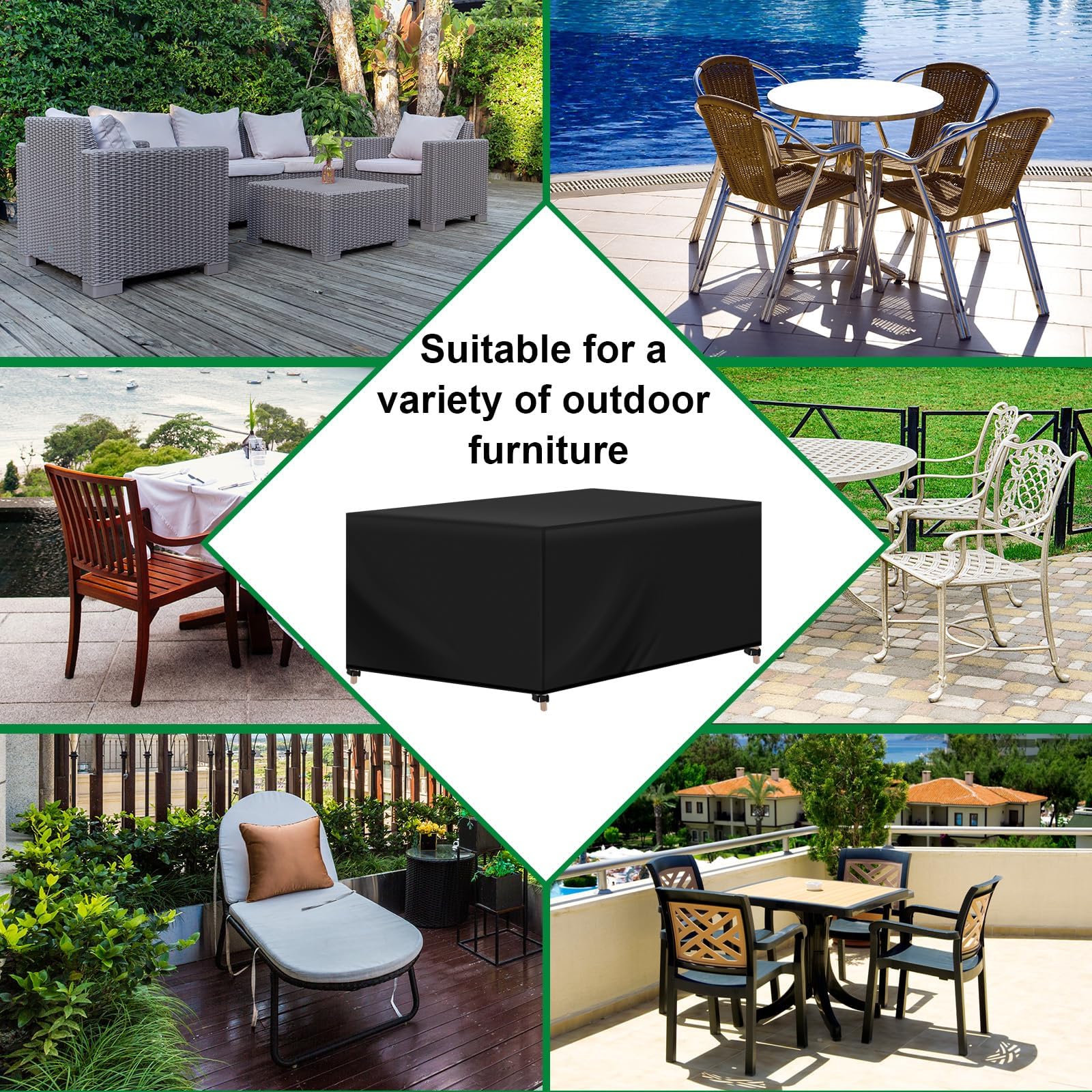 Housse Table Exterieur 220x180x100 cm/LxlxH Imperméable Bache de Protection Mobilier Jardin 420D Oxford Housse Salon de Jardin Exterieur Rectangulaire, Noir