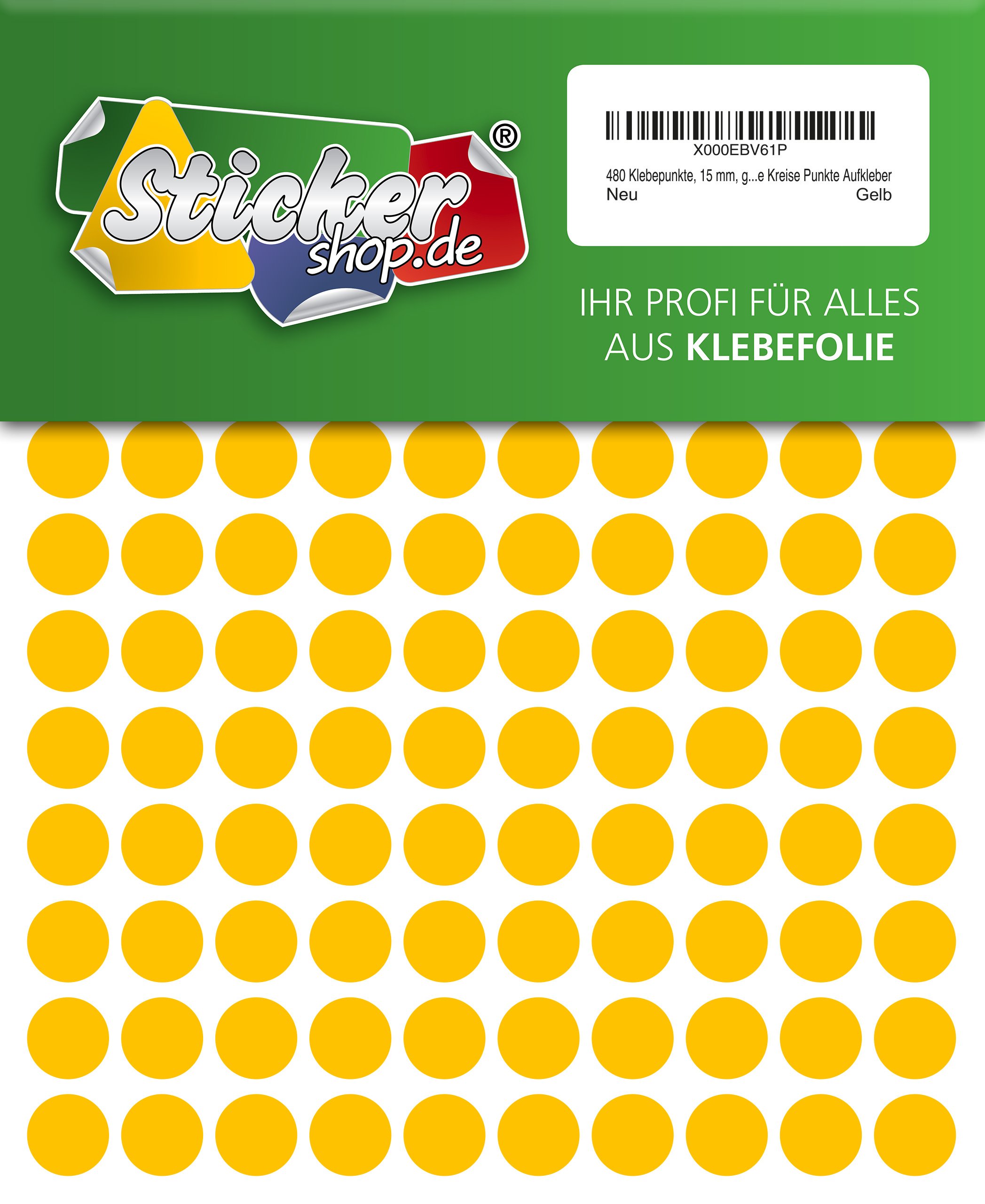 480 Klebepunkte Gelb 15 Mm – Selbstklebend, PVC-Folie, Wetterfest, Für Innen & Außen