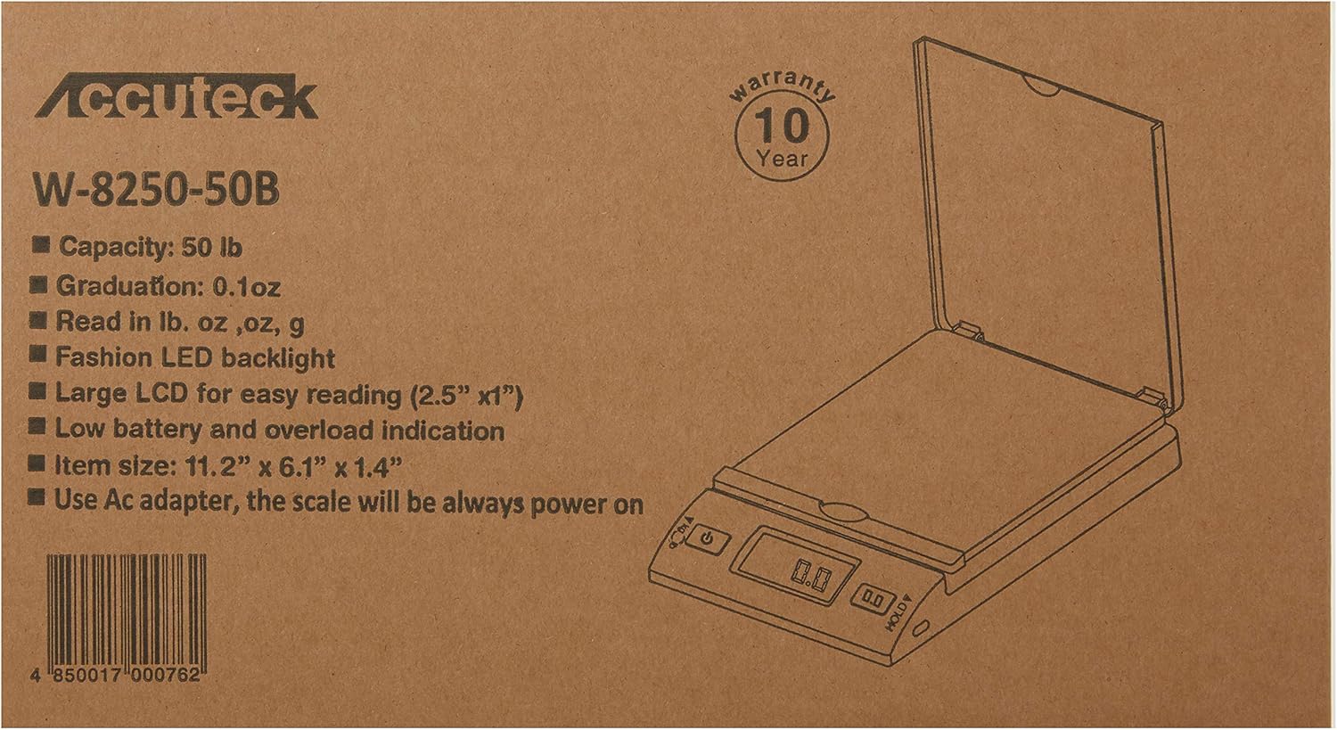 Accuteck 50 lb All-in-One Black Digital Shipping Postal Scale with Adapter (W-8250-50B) : Office Products
