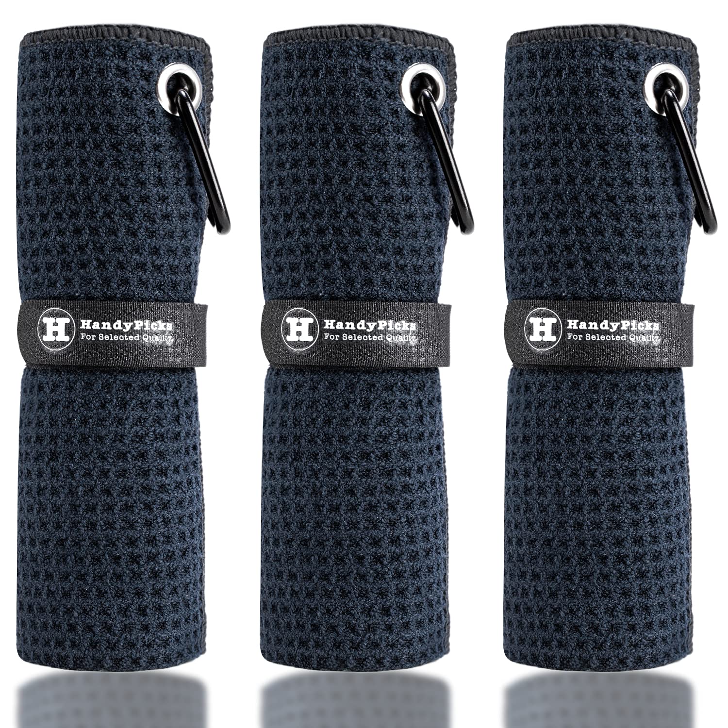 Handy Picks Microfiber Golf Towel (16" X 16") with Carabiner Clip, Waffle Pattern Golf Towel Hook and Loop Fastener - The Convenient Golf Cleaning Towel