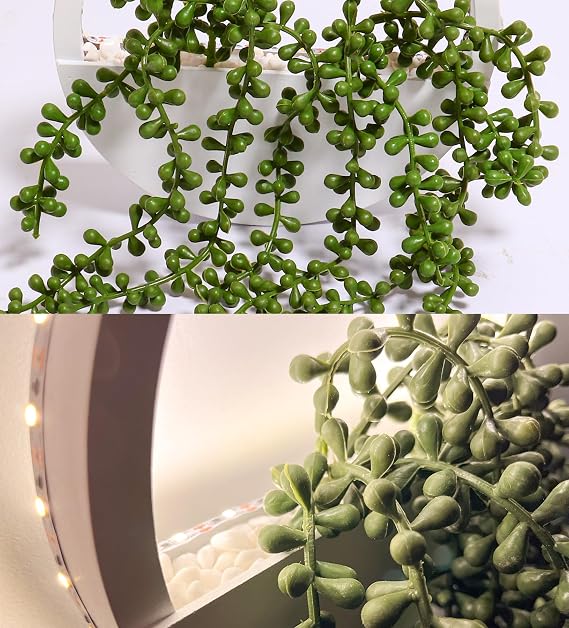 2PCS Artificial Hanging Succulent Plants with LED String Light, Fake Hanging Plant with Pot Faux Plant Fake Hanging Plants for Bathroom Wall Decor Home Decor Indoor Outdoor Wall Decor (White)