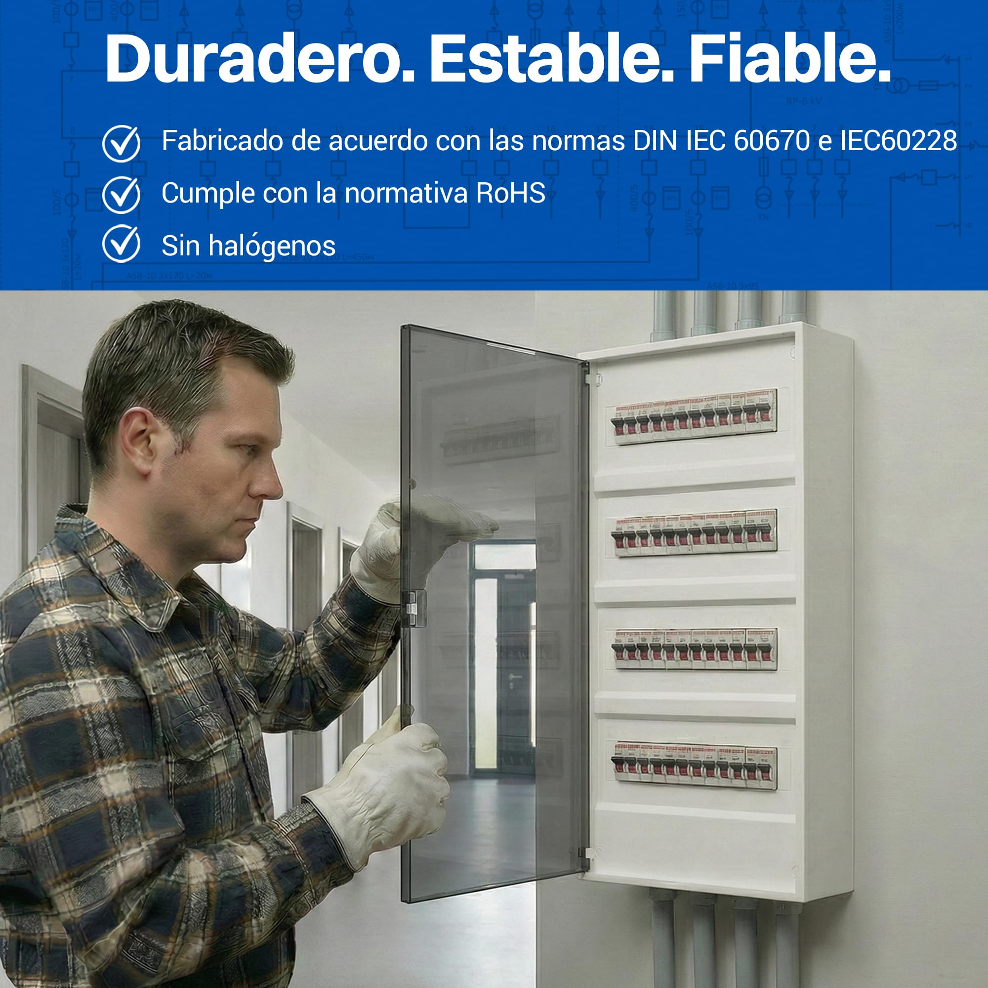 Intratec ALPHA Cuadro eléctrico de superficie 4 filas – Caja de distribución para 48 módulos con puerta transparente – Envolvente eléctrica con carril DIN para hogar y profesional – 650 x 310 x 96 mm