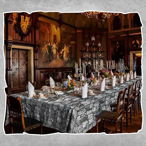 Miniatura 4 de Mantel medieval de pared de piedra de ladrillo con caja cortadora, fundas de mesa de plástico desechables, fondo gris antiguo, fondo gris antiguo