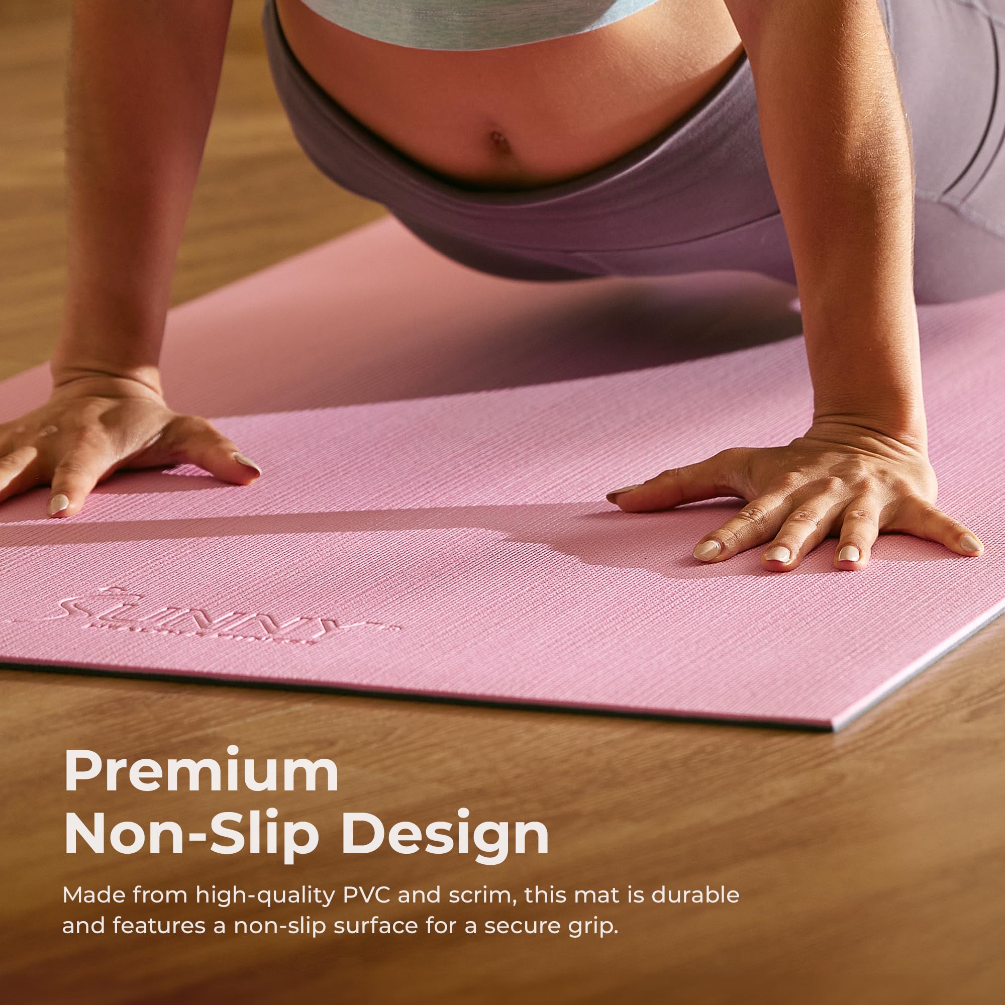 Sunny Health & Fitness Esterilla de Yoga Antideslizante para Casa/Gimnasio | Comodidad y Soporte, Textura Antideslizante, Duradera y Portátil, Yoga, Pilates, Estiramientos, Floor Workouts