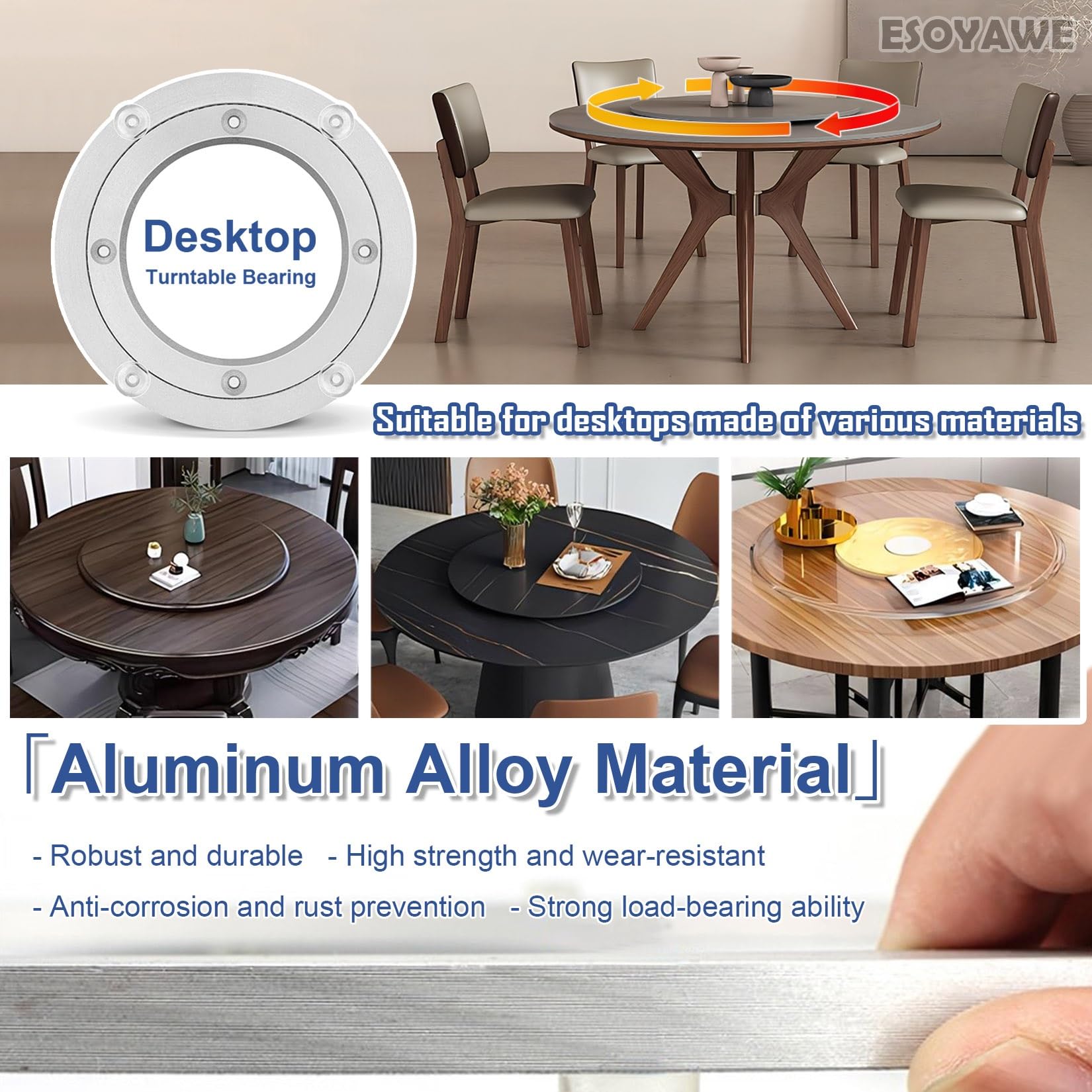 Heavy Duty Aluminium Draaitafel Base Lager 5 8 10 12 14 16 18 20 24 28 32 40 Inch Luie Susan Kogellager, 360 Graden Roterende Gladde Stille Swivel Base