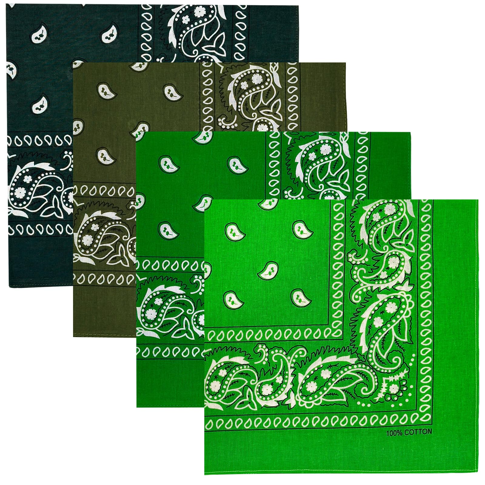 4 Pack 100% Cotton Bandanas 22x22 inches - Multi-Purpose Square Scarfs for Men & Women, Headbands, Face Cover