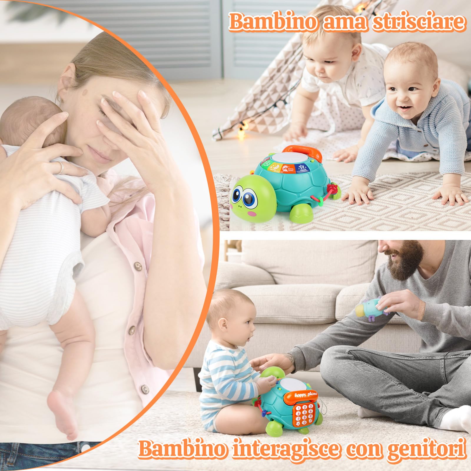 Herenear Gioco per Gattonare Neonato, Giochi Musicali per Bambini 1 Anno, Gioco con Musica e Luci, Tummy Time, Giochi per Neonati, Compleanno e Natale per Neonati