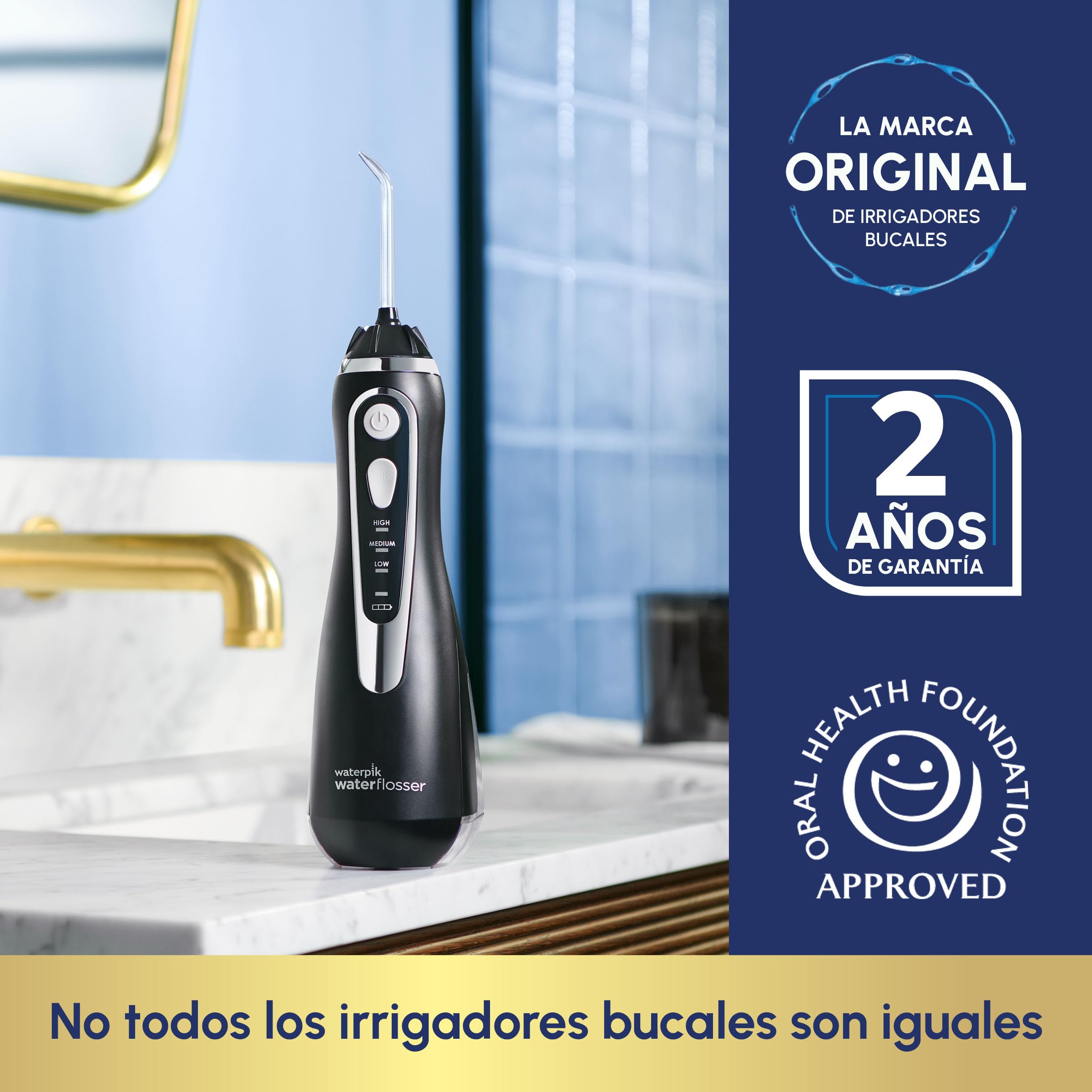 Waterpik Irrigador Dental Eléctrico WP-582EU, 3 Presiones, Cargador USB, Negro