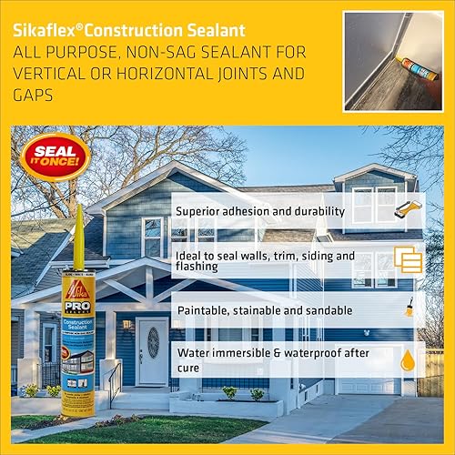 Miniatura 5 de Sika Sikaflex - Sellador de construcción (blanco) - Sellador de poliuretano multiusos - para todo tipo de juntas de 1/2 pulgada o más pequeñas -