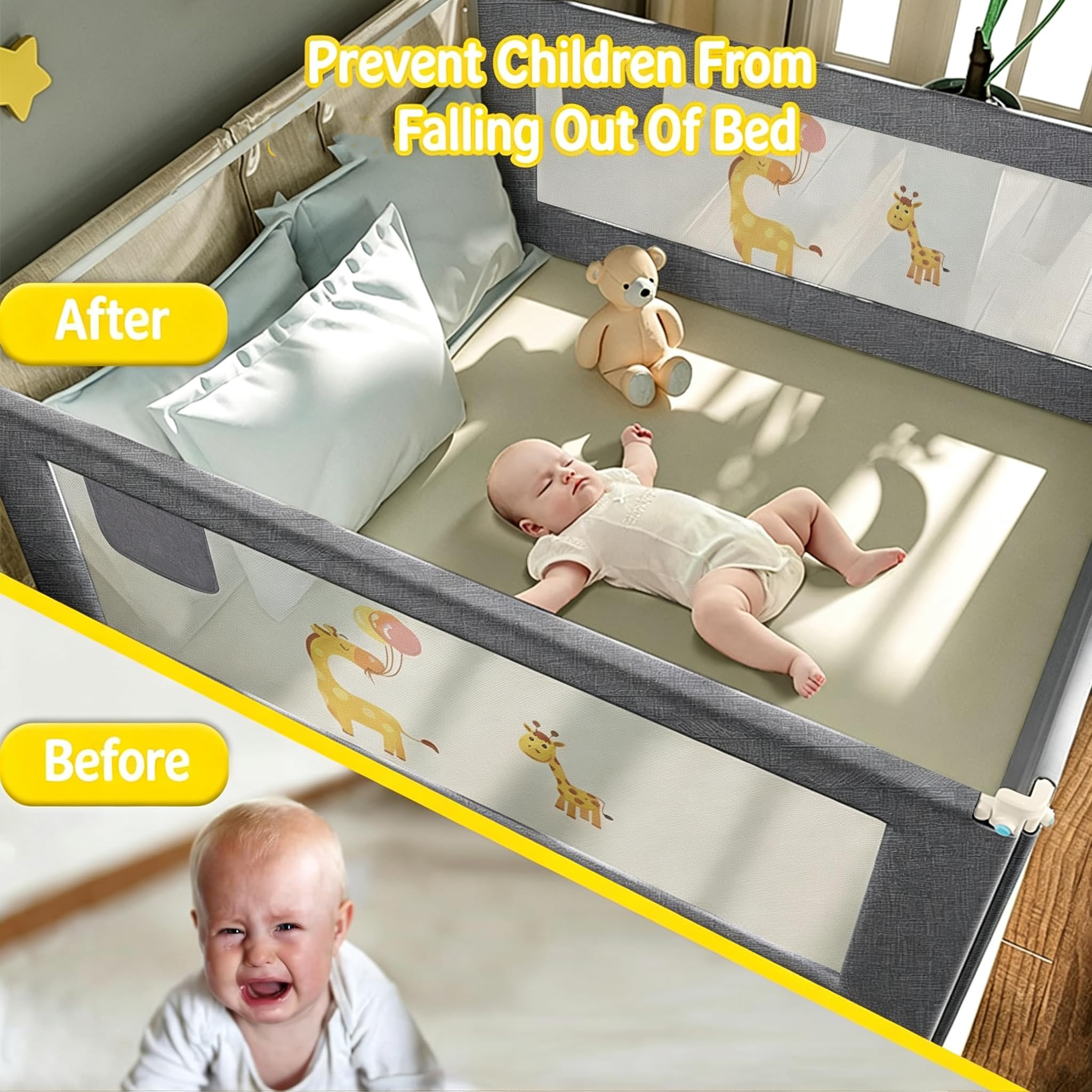 Sponda di protezione per letto da 1,5 m/1,8 m/2 m, per letto per bambini, per letto singolo, matrimoniale, king size, altezza regolabile 1,8 m