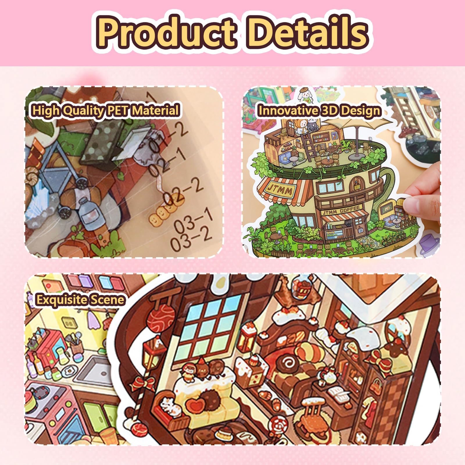 20 Pcs 3D House Stickers Set, Exquisite 3D Sticker Scene Book with Scene Cards, Renderings, Occlusion Cards & Tweezers - Image 2