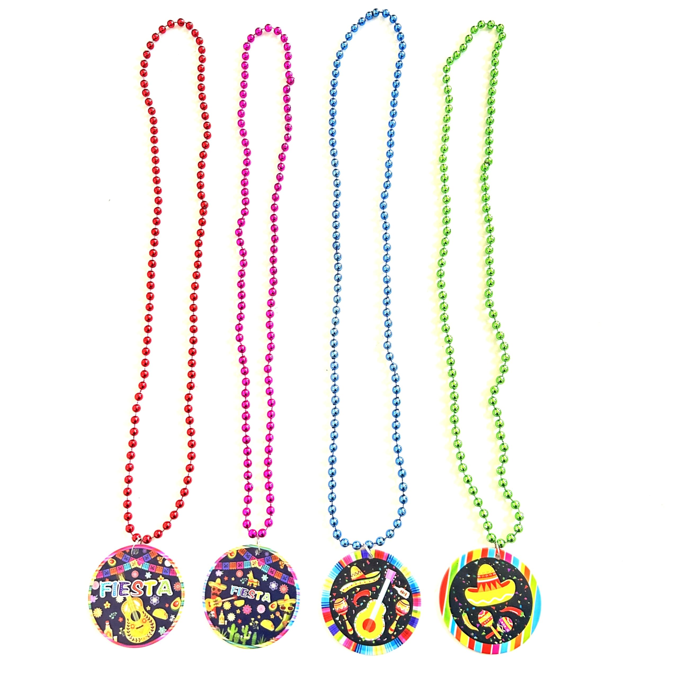 GZYSSL 24 Pcs Cinco de Mayo Bead Necklaces Mexican Fiesta Party Favors Decorations Cinco de Mayo Fiesta Themed Medal Beads Necklace Party Supplies
