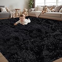 Xafir 8x10 Ultra Soft Fluffy Shag Black Area Rug - Non-Slip Washable Plush Rug for Living Room Bedroom Nursery Kids Room