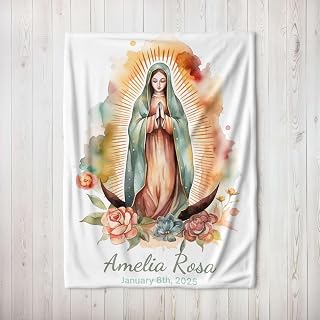 Plush Blanket, Our Lady of Guadalupe, Catholic Baby Blanket, Personalized Name, Newborn Receiving, Catholic Baptism Gift, Mexican Baby