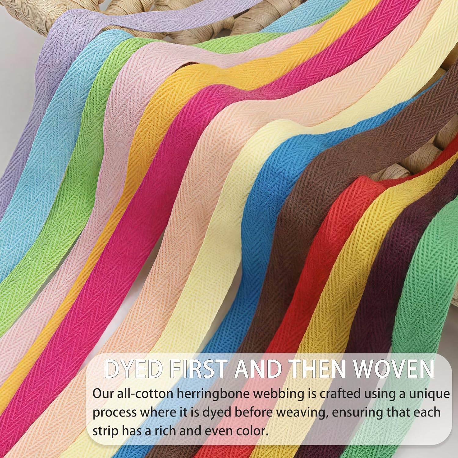 1.5 Inch Mixed Herringbone Webbing - 48 Yards Cotton Twill Tape Ribbon for Sewing, Binding Trim, DIY Crafts, Gift Wrapping, Knit Fabric Edges