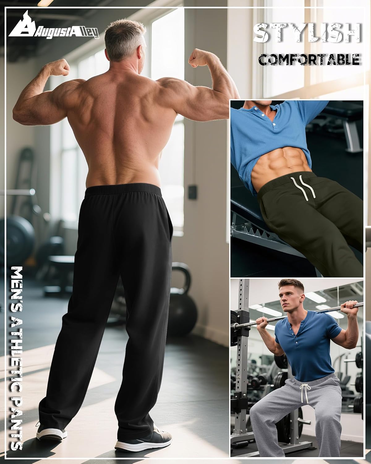 3 Pack Big and Tall Men's Sweatpants Open Bottom Athletic Pants Drawstring Elastic Waist with Pockets - Image 4