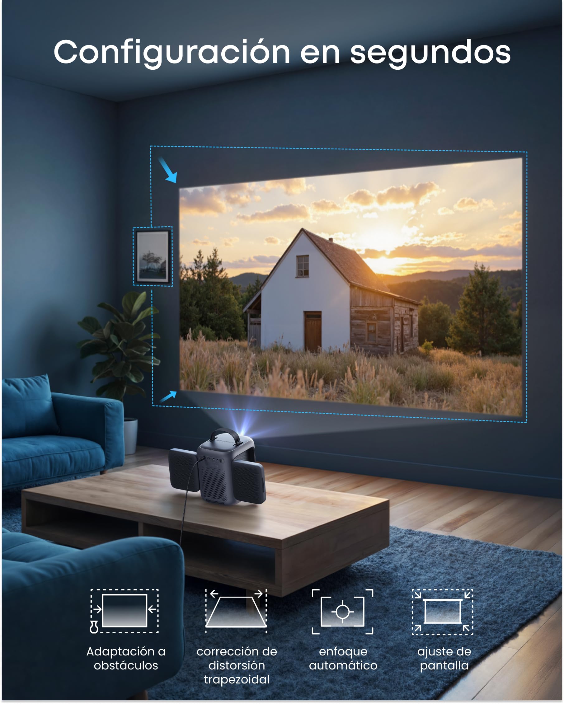 Soundcore Nebula P1i Proyector Inteligente Full HD 1080P, WiFi | Bluetooth, 380 lúmenes ANSI, altavoces giratorios, audio Dolby 2.0, estéreo dual de 10 W y GTV
