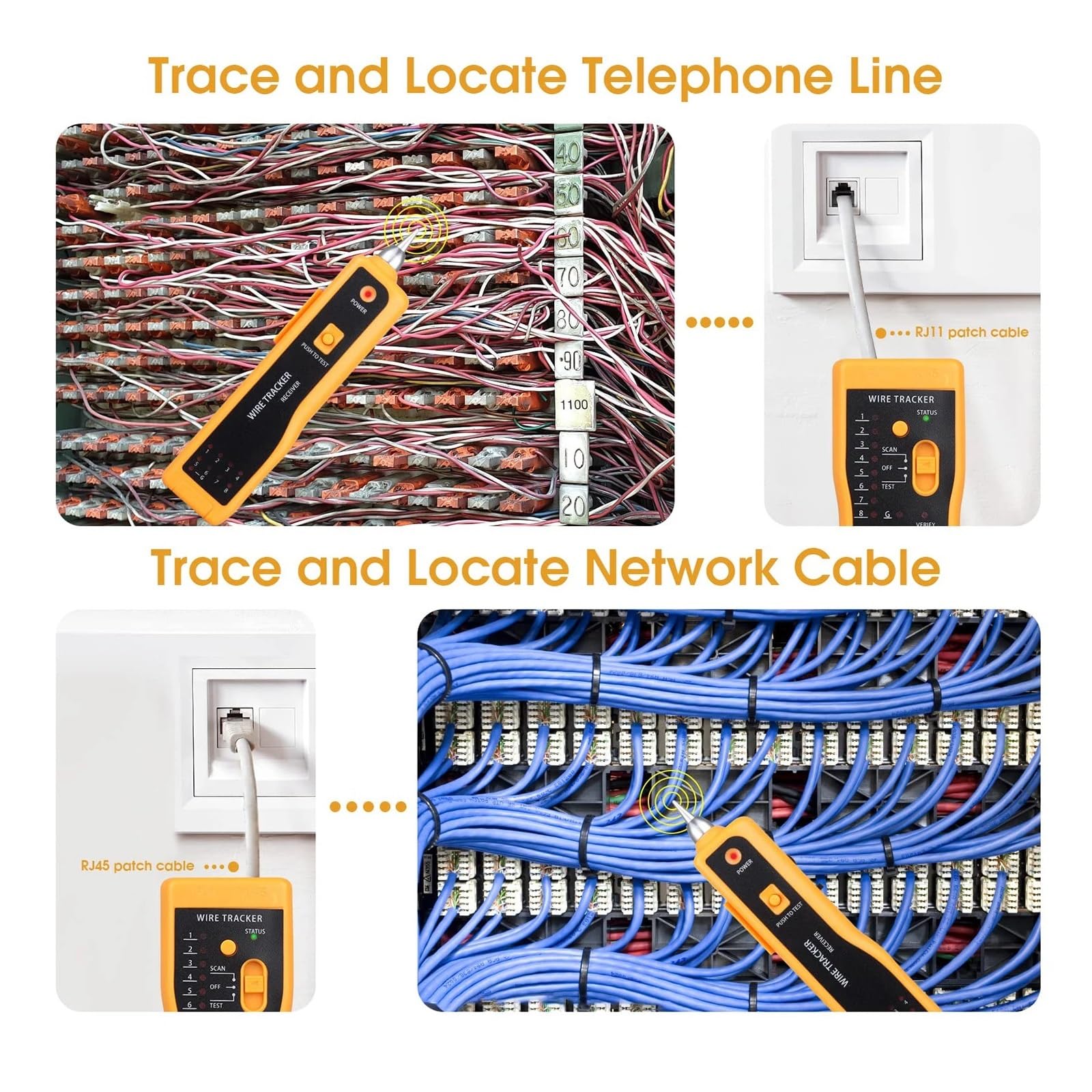 Tester kabli sieciowych LAN Lokalizator przewodów telefonicznych Diagnostyka tonów dla STP UTP Cat5 Cat6 RJ45 RJ11 linii detektora Testy transmisji(Rood)