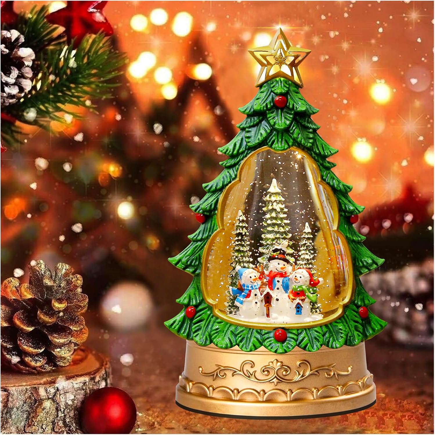 Amazon.com: Christmas Snow Globe Lantern - Lighted Christmas Tree ...