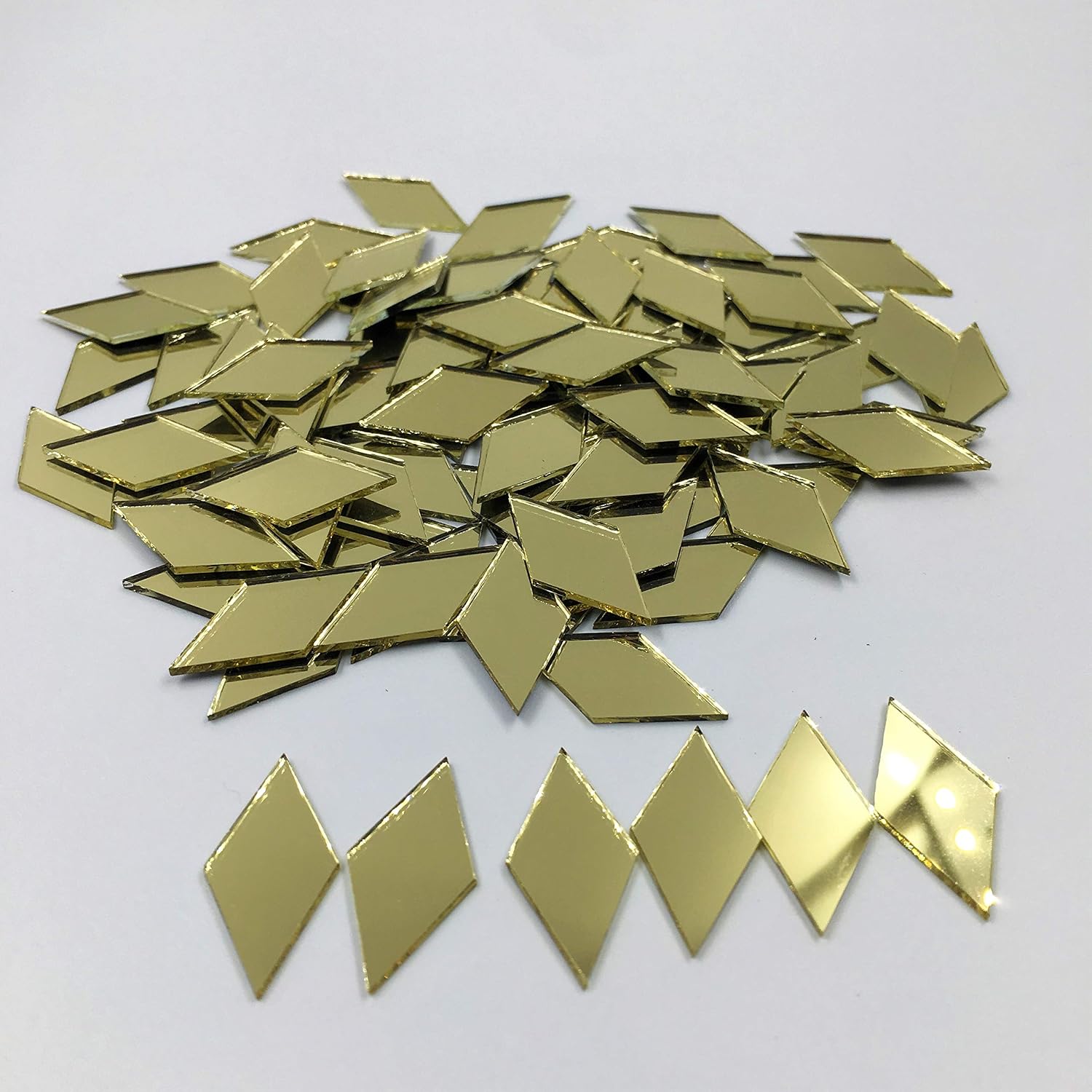 1" x 1/2" Diamond Shape Mirror Mosaic Tiles Gold Colored Craft Mirror Pieces (Pack of 100)