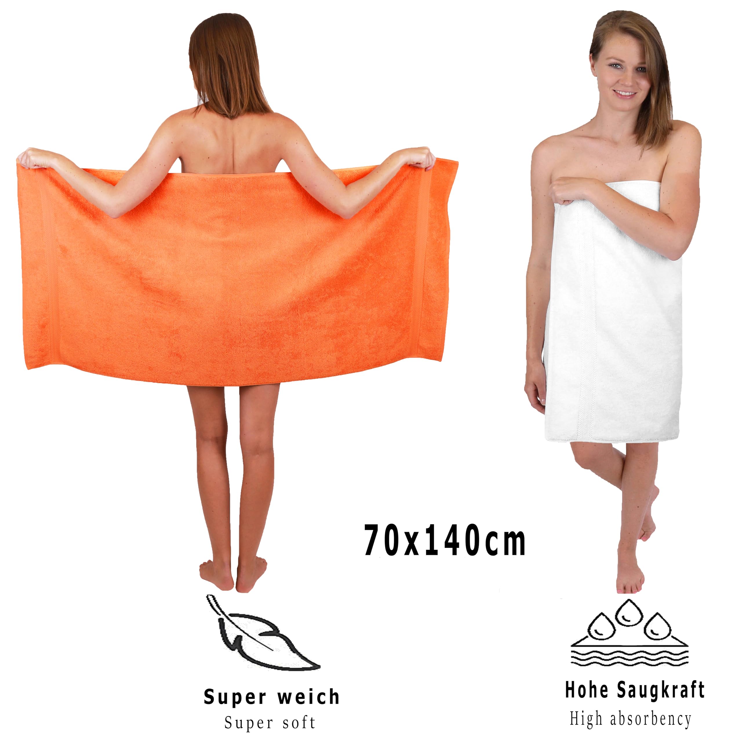 Betz Juego de 10 Toallas Classic 100% algodón 2 Toallas de baño 4 Toallas 2 Toallas de Mano 2 Toallas Cara de Color Blanco y Naranja