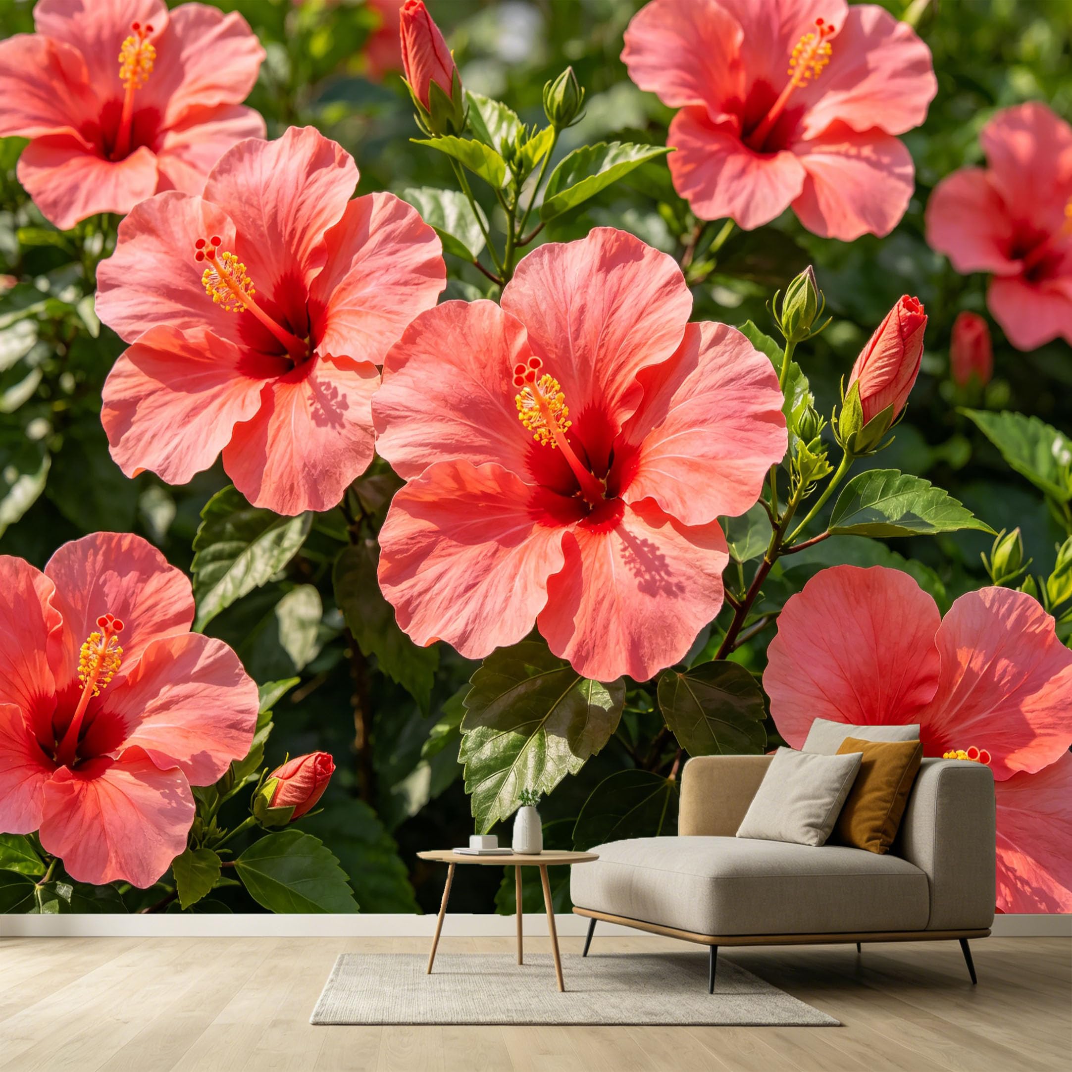 Custom Size Wall Murals Botanical Hibiscus Flower Tropical Plants Watercolor SelfAdhesive Wall Fabric Removable Large Wallpaper for Photo Living Room Interior Decor