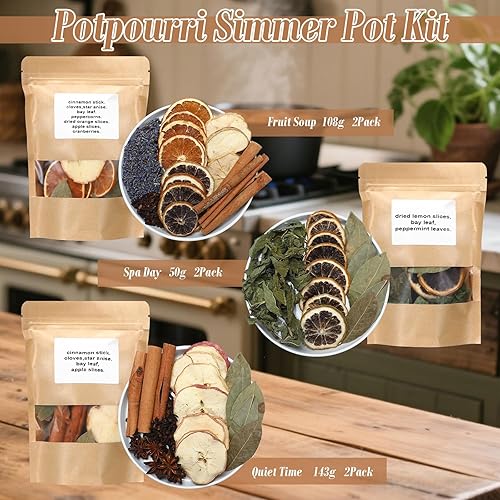 Miniatura 3 de Paquete de 12 Popurrí Navideño para Estufa Kit de Olla Hirviente de Invierno Navidad Rodajas de Naranja Seca Rama de Canela Ambientador Bolsita