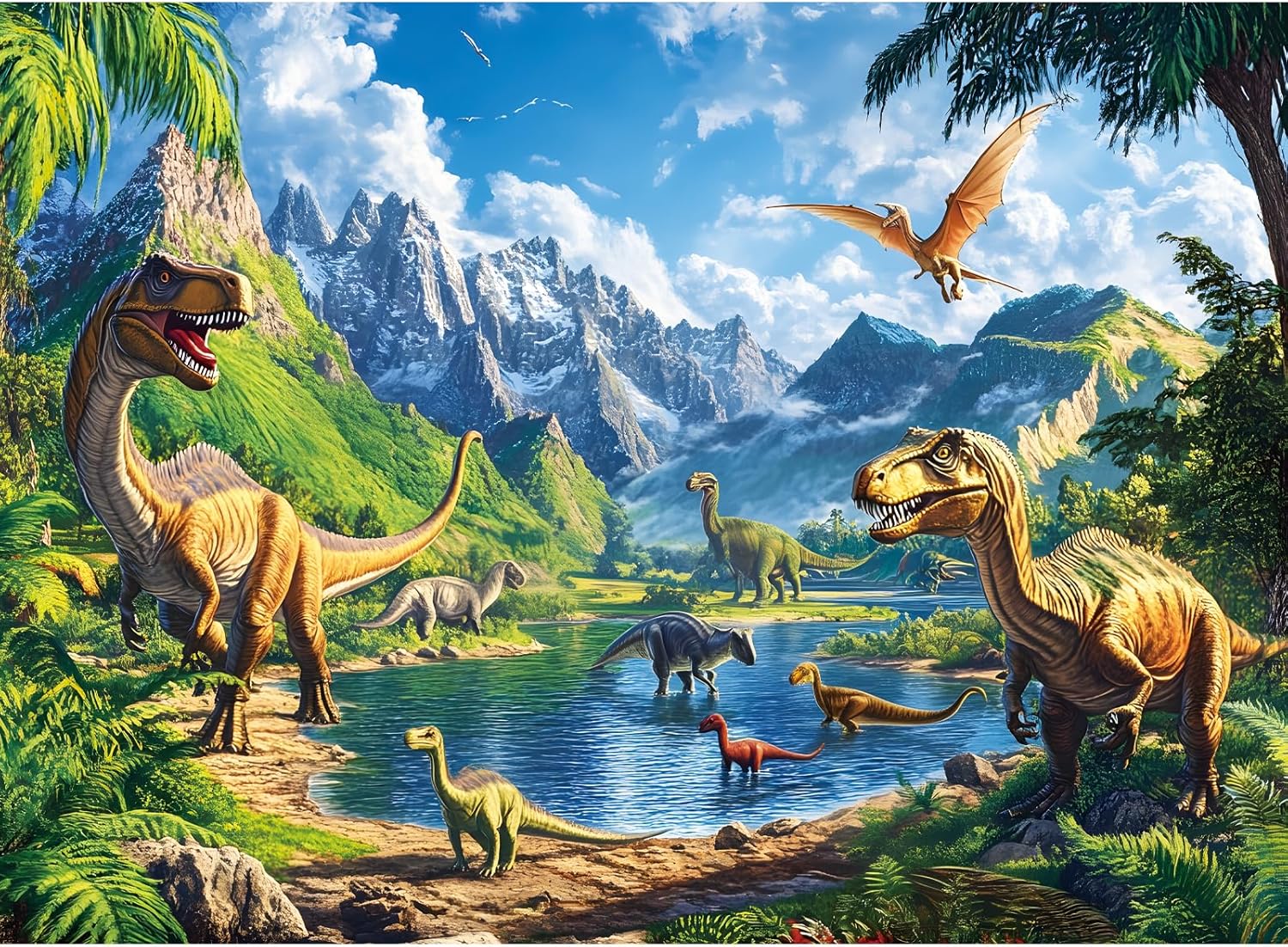 300 Pieces Dinosaur Puzzles for Adults, Lake Animals Puzzle for Adults Children, Tyrannosaurus Puzzle 300 Pieces, Gift for Birthday, Home Decor, Fun for Family Entertainment(20.5 * 15 in)