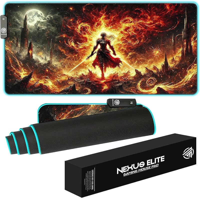 Alfombrilla de ratón para juegos RGB, alfombrilla de escritorio extendida grande de 35,4x15,7 pulgadas, alfombrilla de ratón XXL XXXL, alfombrilla para teclado con luz LED, alfombrilla de escritorio para PC Gamer, accesorios para juegos, alfombrilla de ratón extra grande para escritorio - Hellfire Crusader