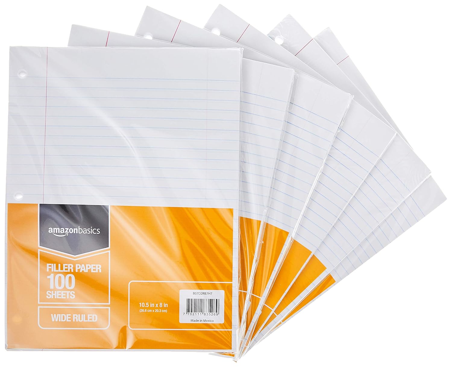 Amazon Basics Wide Ruled Loose Leaf Filler Paper, 100 Sheet, 10.5 x 8 Inch, Pack of 6