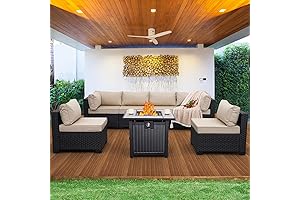 Valita 7 Piece Outdoor PE Wicker Furniture Set with Adjustable Gas Fire Pit