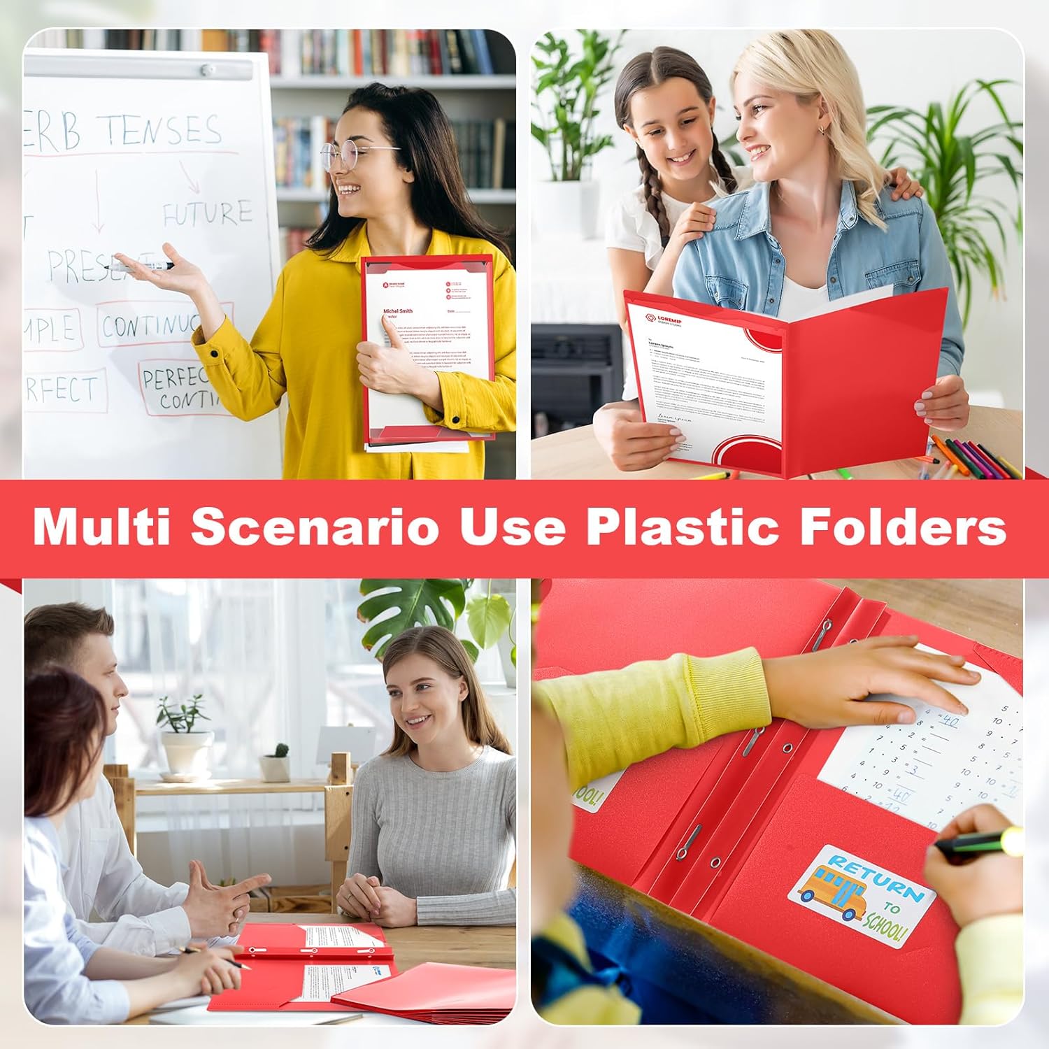 Henoyso 24 Set Take Home Folders with Clear Front Pocket, School-to-Home Communication Folder Bulk for Back to School Classroom, Heavy Duty Plastic Parent-Teacher Homework Folders (Red)
