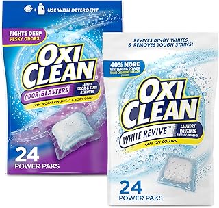 Bundle of OxiClean White Revive Laundry Whitener and Stain Remover Power Paks, 24 Count + OxiClean Odor Blasters Odor and Stain Remover Power Paks, 24ct