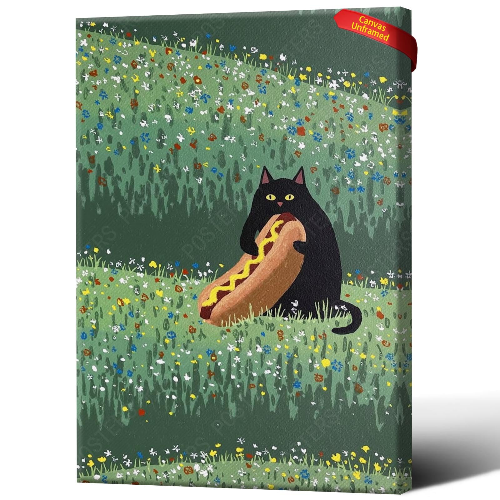 Cats And Dogs Black Cat Art Poster Canvas Wall Art Cute Animal Room Print Painting For Home Bedroom Dorm Wall Decor 12X18 in Unframed