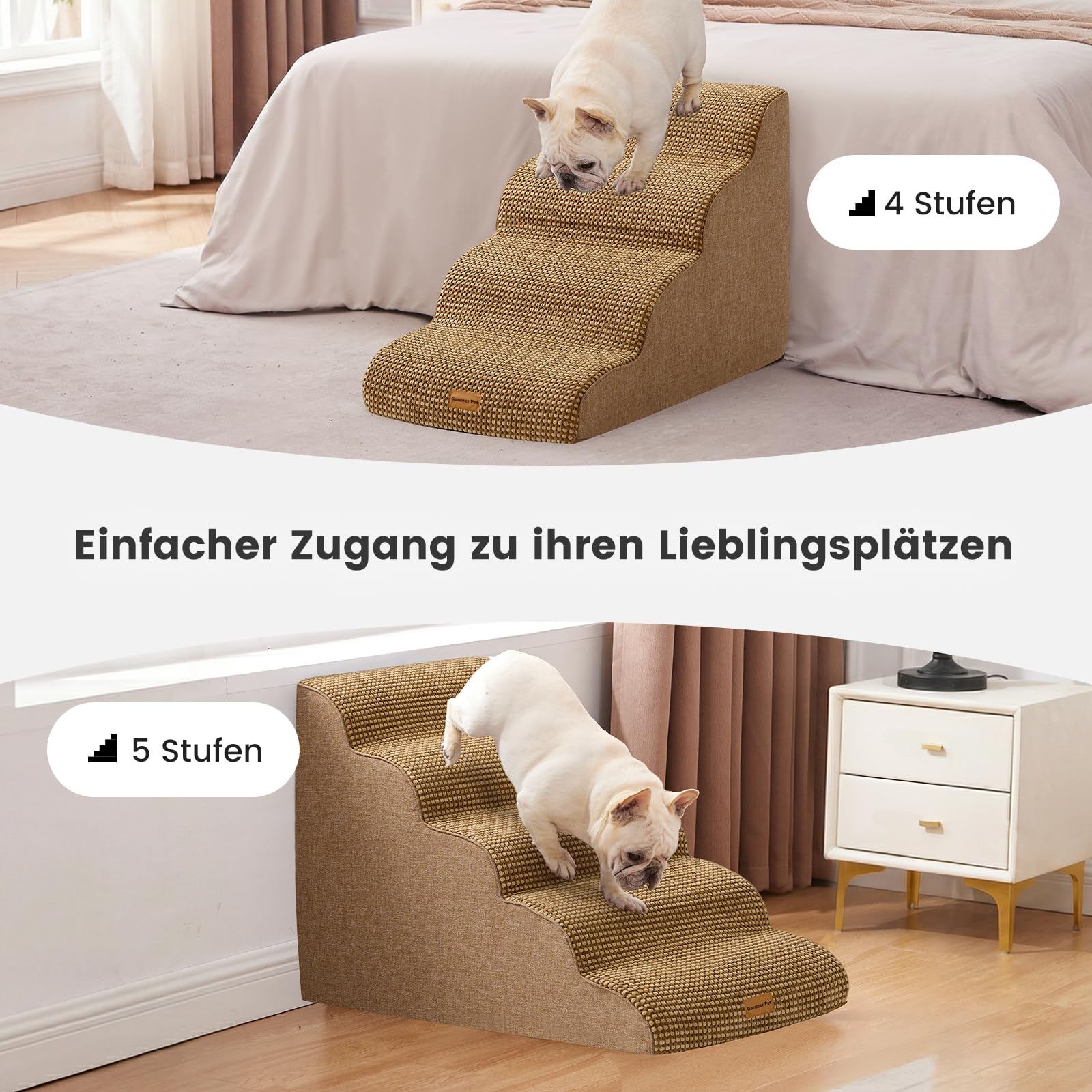 Gardner Pet Hundetreppe 5 Stufen, Waschbarer Hundetreppe 55cm Hoch, rutschfeste Haustiertreppe für Kleine Hunde, Tragbar Hunderampe Katzentreppe aus hochdichtem Schaumstoff für Sofa Bett