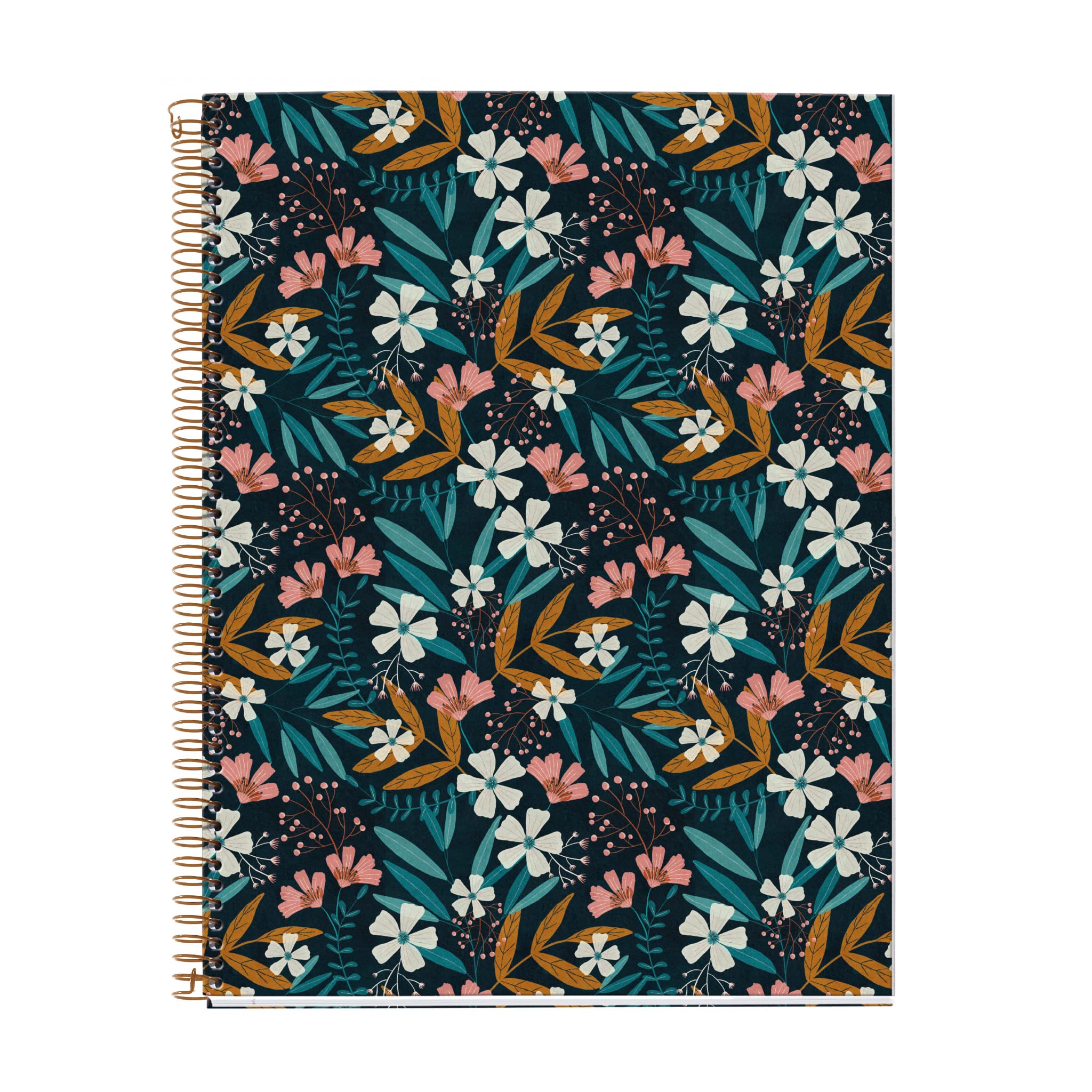 Miquelrius - A4 Notebook - 4 Colour Stripes - Grid 5 x 5 mm - 120 Sheets - Spiral - Wildflowers Collection - Blue Flowers