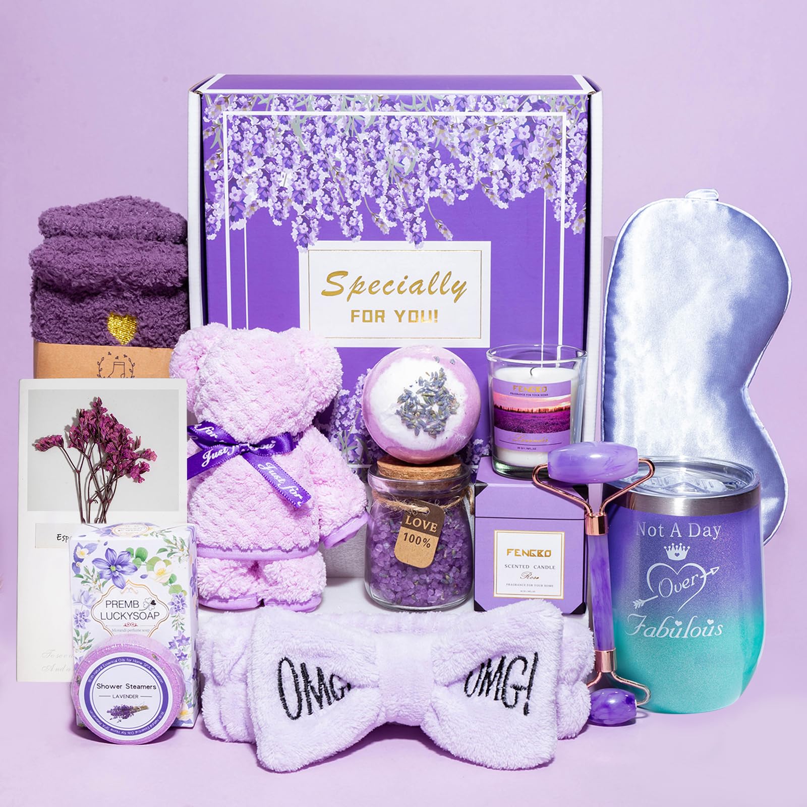Birthday Gifts for Women,Gifts for Her Purple Gifts Basket for Women Lavender Relaxing Gift Set Self Care Package Unique Female Gift Ideas Birthday Presents Female Friendship Gifts