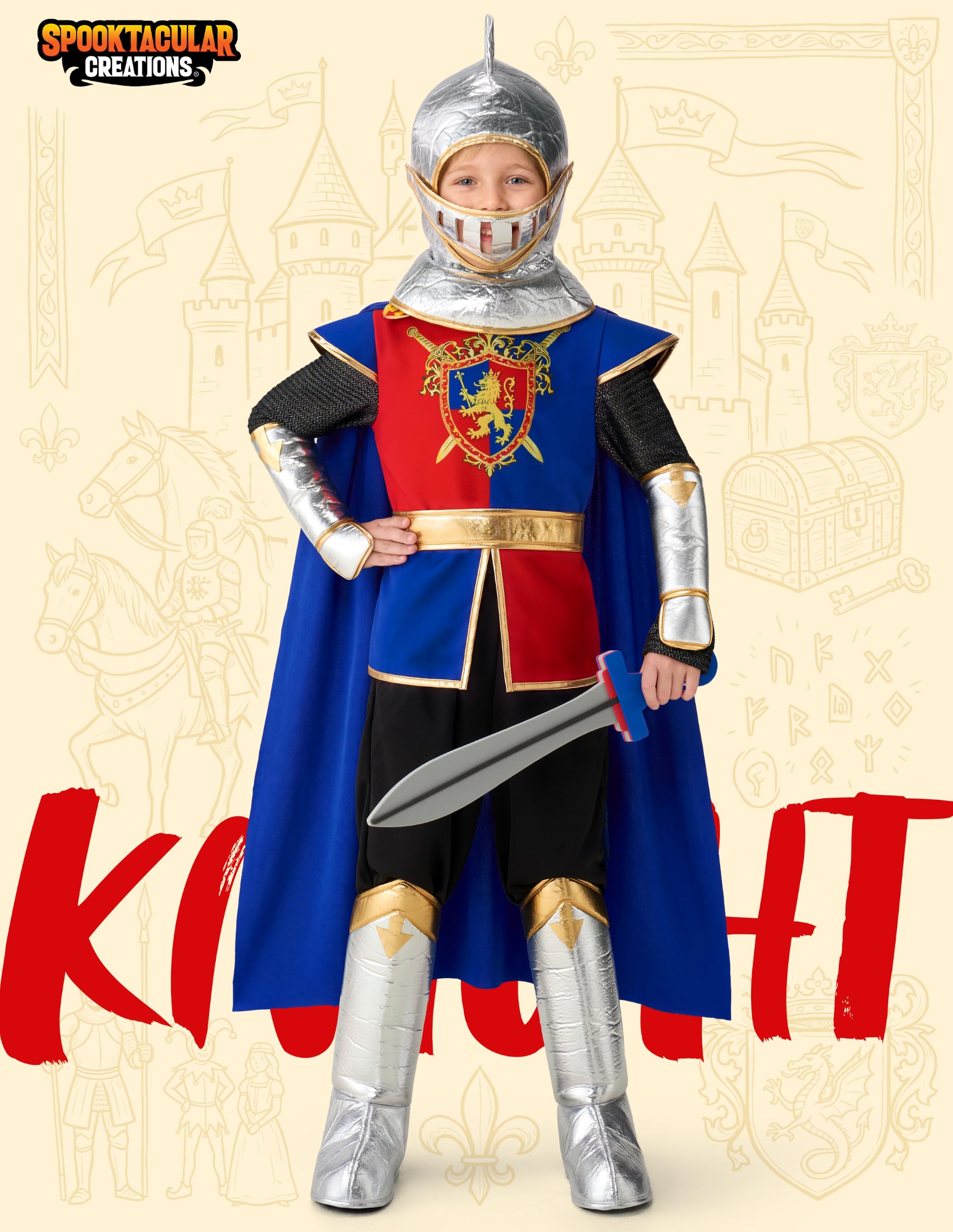 Spooktacular Creations Costume da cavaliere medievale per bambini, costume di Halloween per giochi di ruolo e feste a tema