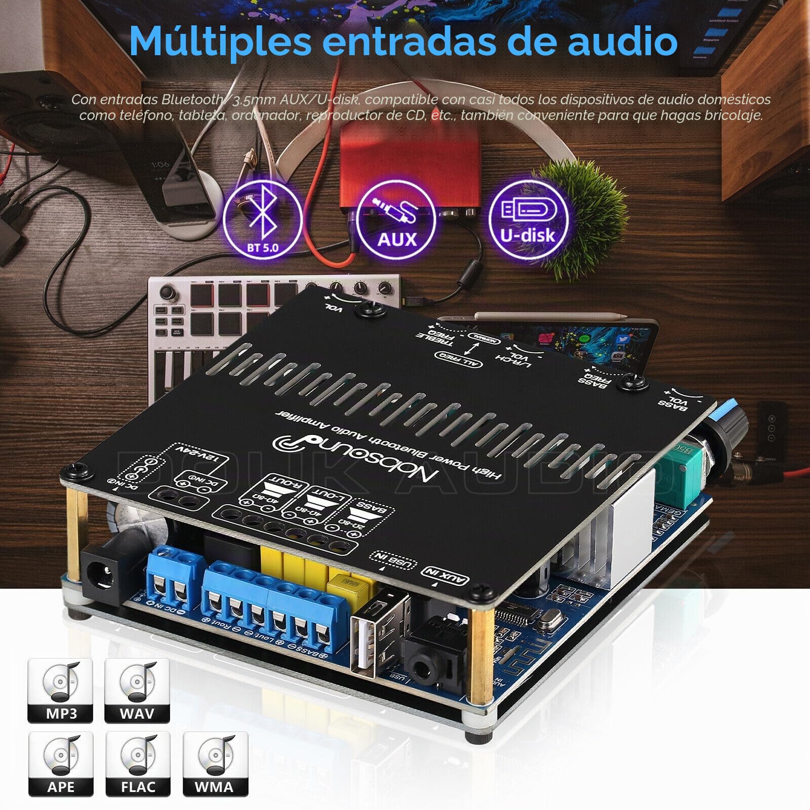 Nobsound HiFi 2.1 - Amplificador de potencia clase D con canales Bluetooth 5.0