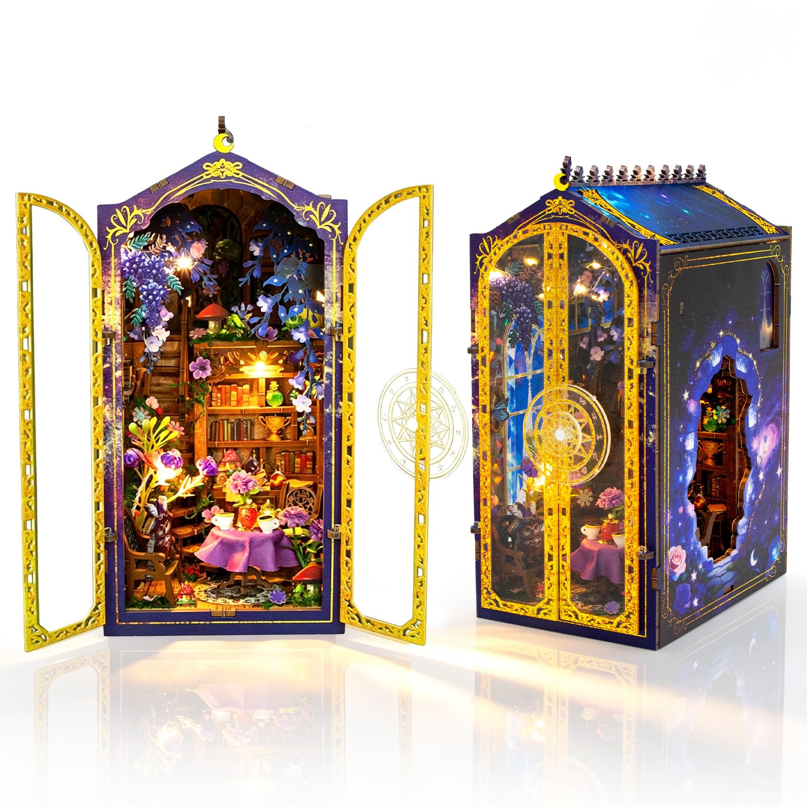 Cuteefun DIY Book Nook Kit for Adults, Miniature Dolls House with LED