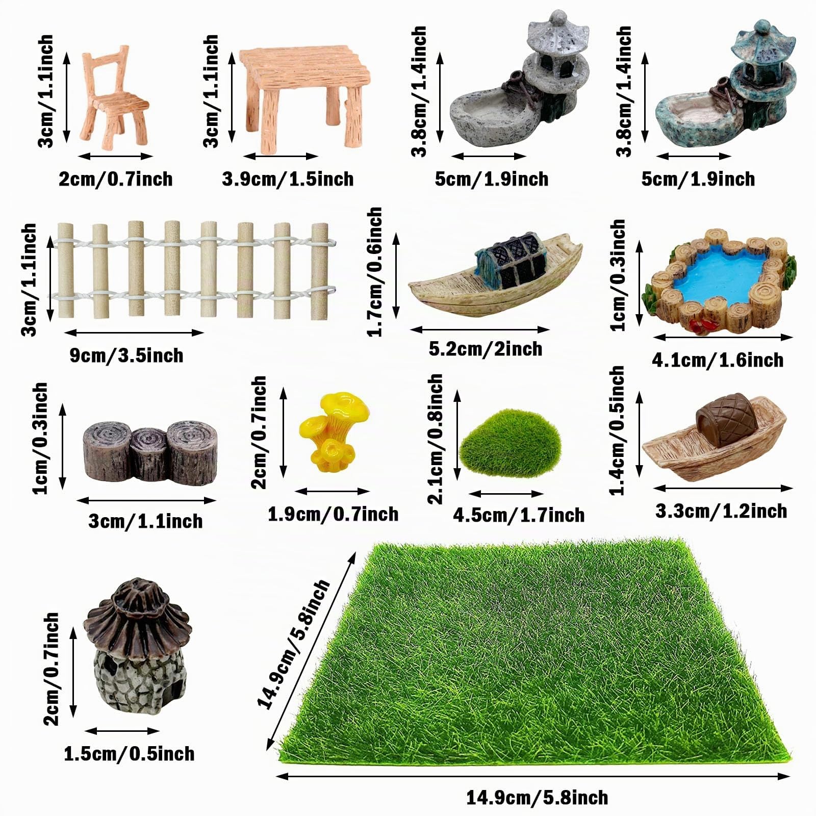 Cayway 44 PCS Mini Zen Accessoires de Jardin Féerique, Kit Miniature Jardin pour Décoration de Maison de Poupée