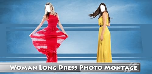 Montagem da foto do vestido longo da mulher