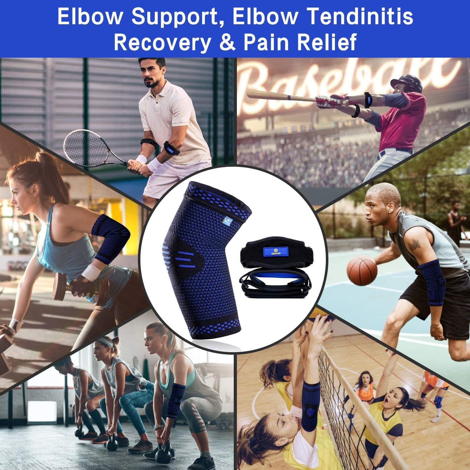 ABYON Compression Elbow Support, 1 Piece Compression Sleeve + 2 Pcs Tennis Elbow Pads for Men Women Pain Relieves Tendonitis, Arthritis, Tennis Elbow, Epicondylitis — Amazon image 2