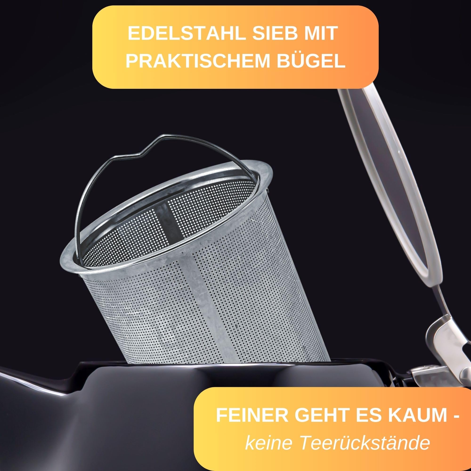 Thiru Design Teekanne mit Edelstahl Siebeinsatz 1,2L - Handgefertigte Premium Teekanne Porzellan Keramik - neuer Deckel - Sieb herausnehmbar - Modell 2023