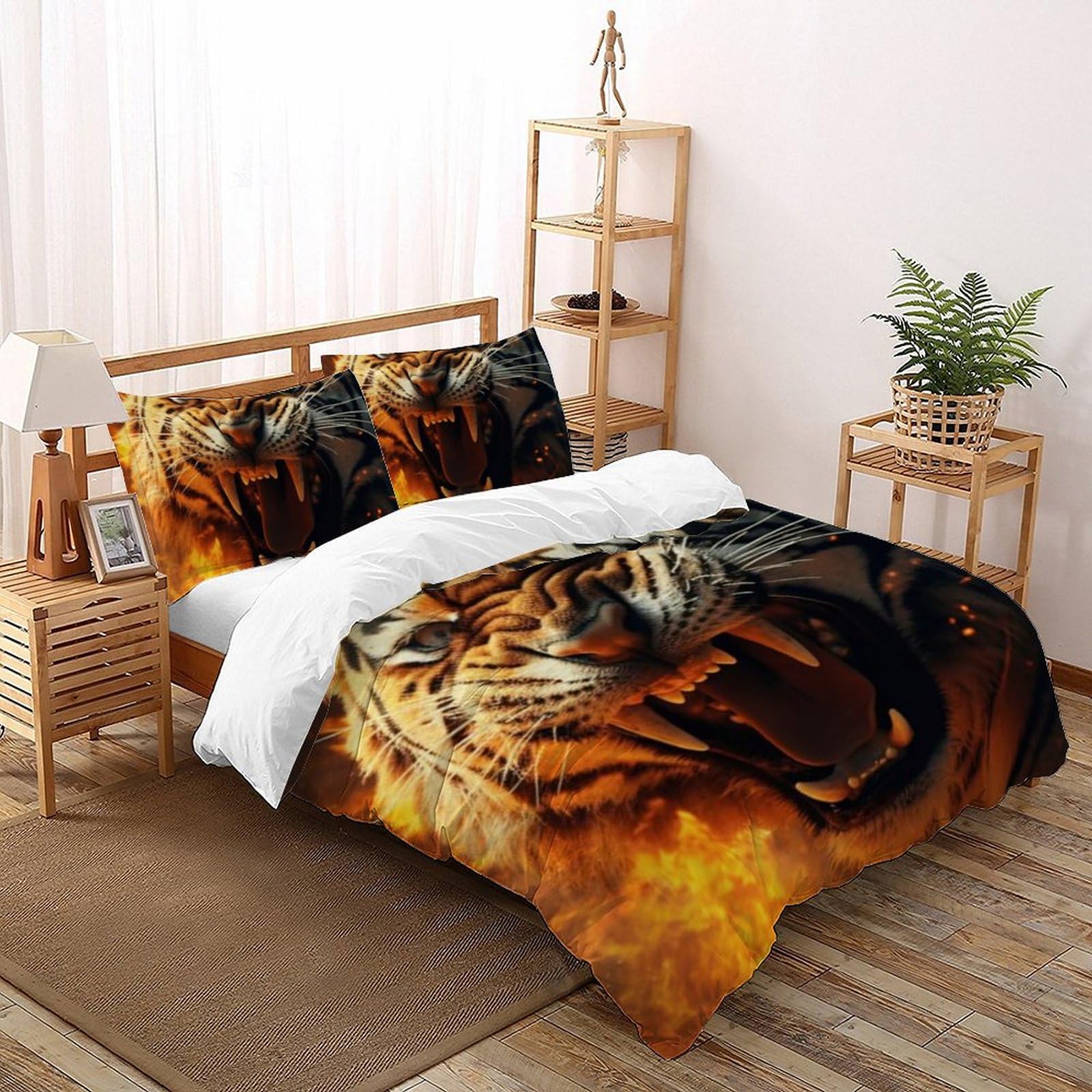 Housse de couette double lion de feu 200x200 cm en microfibre imprimée 3D